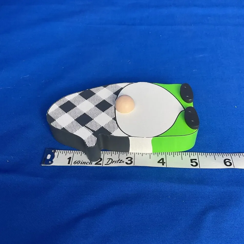 Black White Plaid Check Gnome Wood Sign Cutout Tiered Tray Tabletop Decor